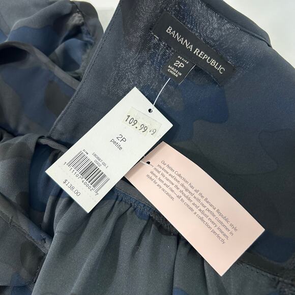NWT Banana Republic Dress Navy Black Camo 2P Belt Sheer Flowy Long Sleeve Formal - Picture 9 of 13